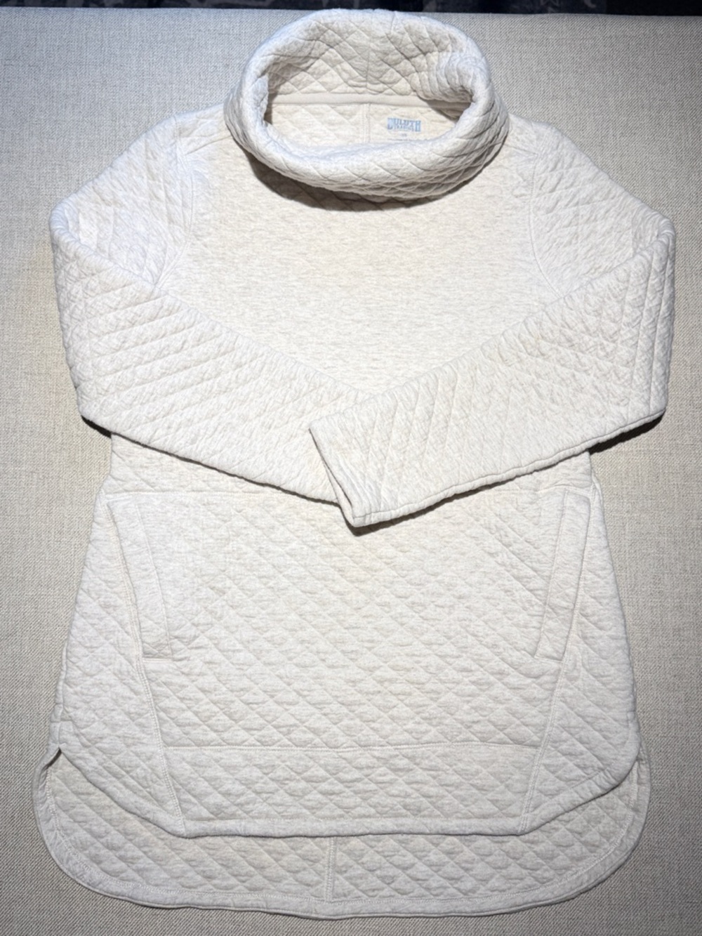 Duluth Trading Co Quilted Cowl Neck Tunic Sweater - Cream. P0053